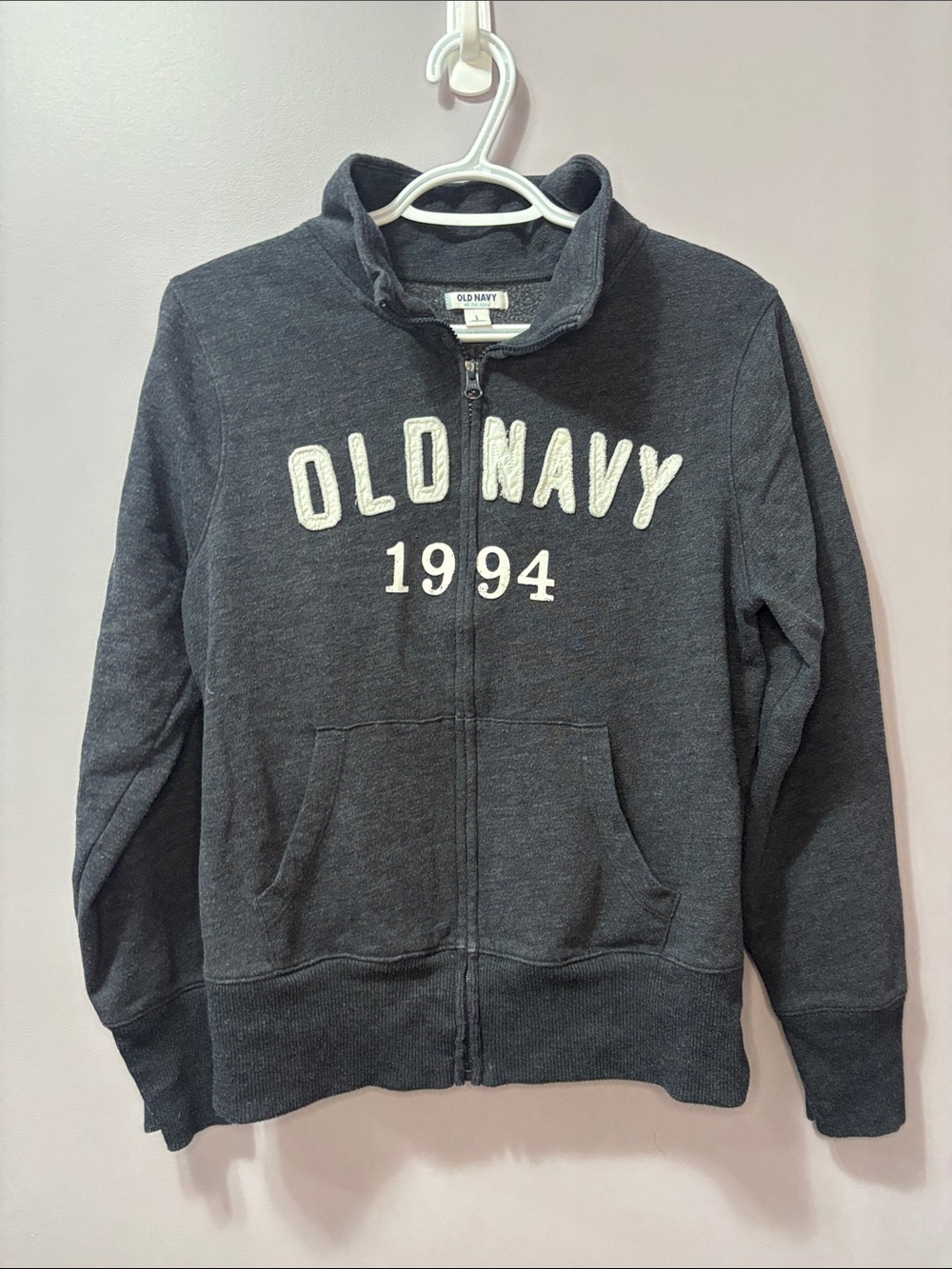 Vintage 2012 Old Navy Logo Fleece Zip Up Sweatshirt Jacket Grey Sz L